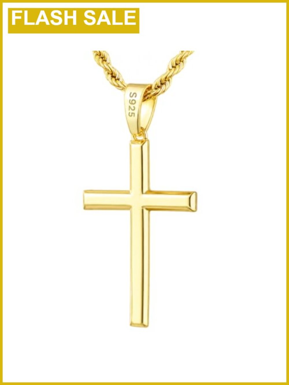 18K Gold Plated 925 Sterling Silver Cross Pendant Necklace for Men